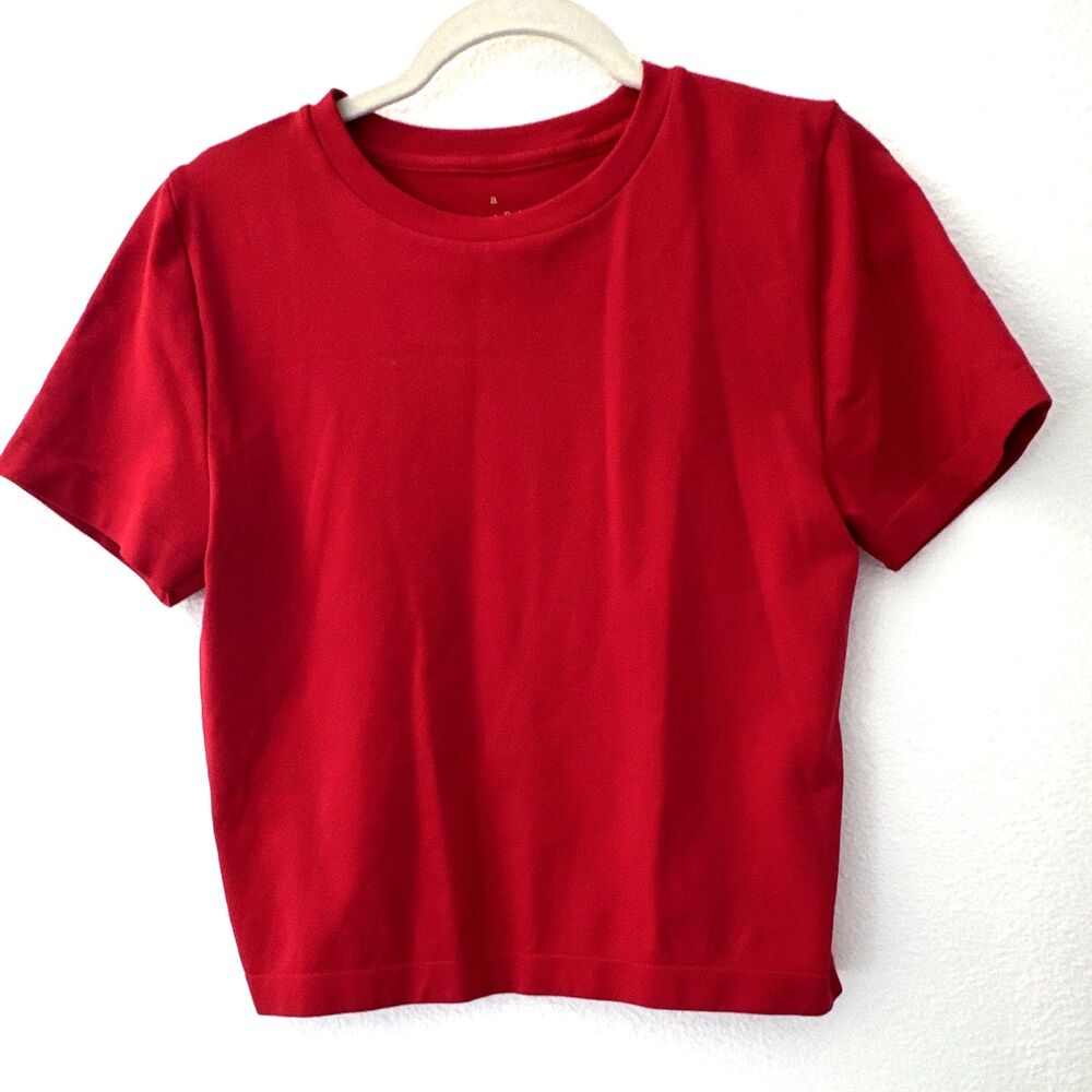 NWOT A New Day Women's Red Crew Neck Short Sleeve Fitted Stretch Knit Shirt XL